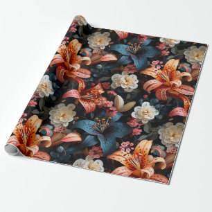 Multicoloured Tiger Lillies on a Dark Background Wrapping Paper
