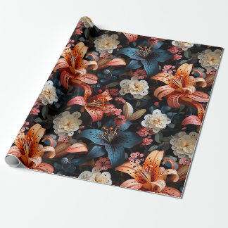 Multicoloured Tiger Lillies on a Dark Background Wrapping Paper