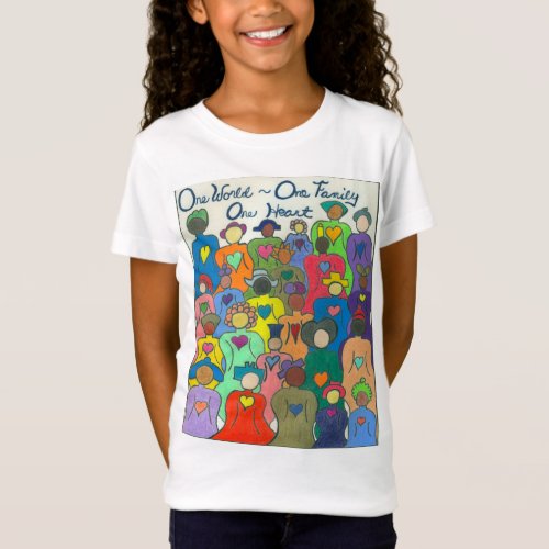 Multicultural 1 World 1 Family 1 Heart girls t T_Shirt