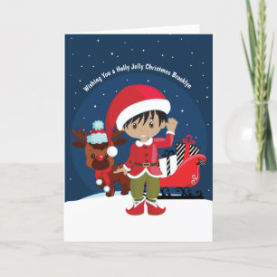 Multicultural Boy Elf Holiday Card
