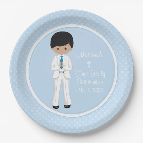 Multicultural Boy Personalized Holy Communion Paper Plates