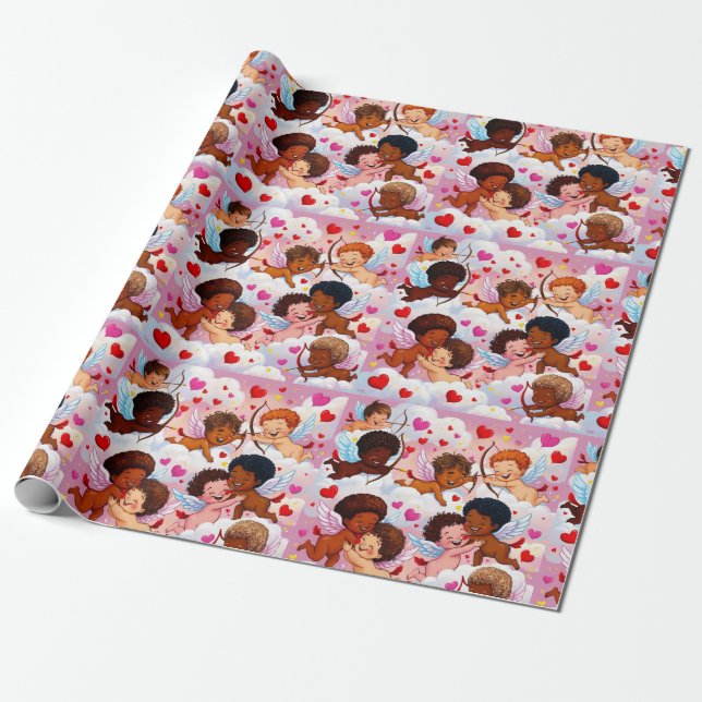 Multicultural Cherub Celebrating Love & Diversity Wrapping Paper (Unrolled)