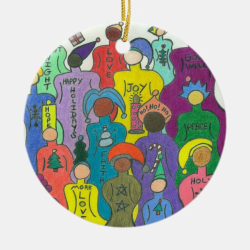Multicultural Christmas Circle Ornament_2 Sided Ceramic Ornament