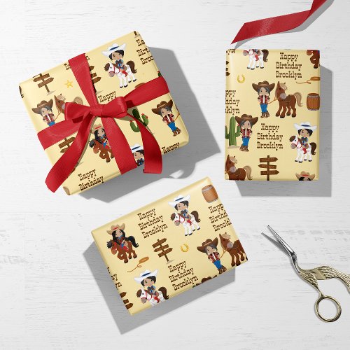 Multicultural Cowgirl Personalized  Wrapping Paper