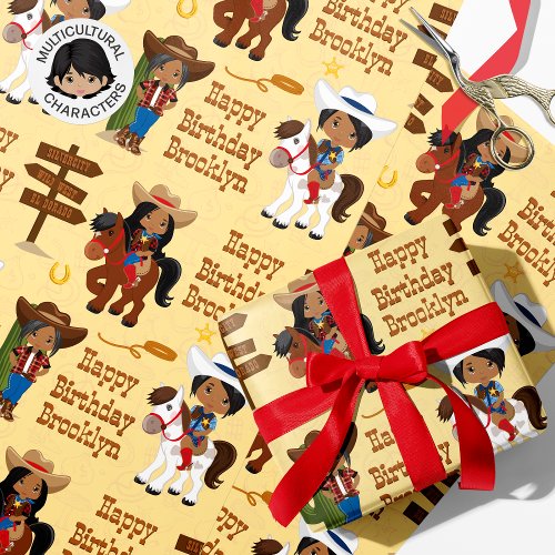 Multicultural Cowgirl Personalized  Wrapping Paper