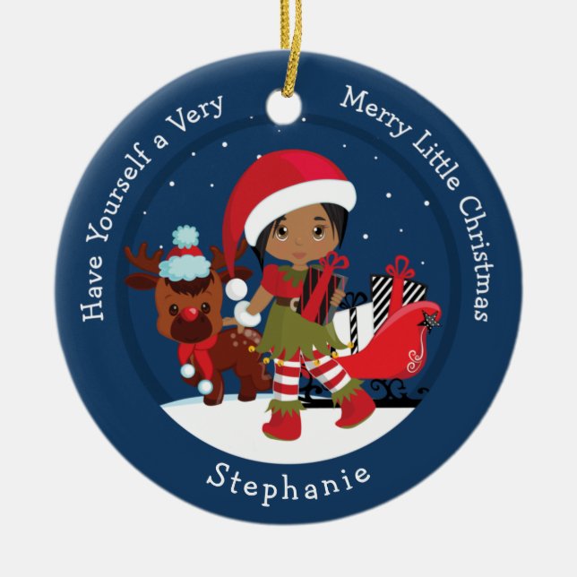 Multicultural Girl Elf Ceramic Ornament (Front)