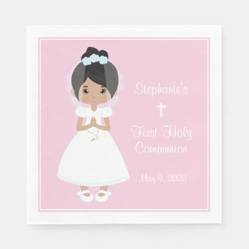 Multicultural Girl Personalized Holy Communion Napkins