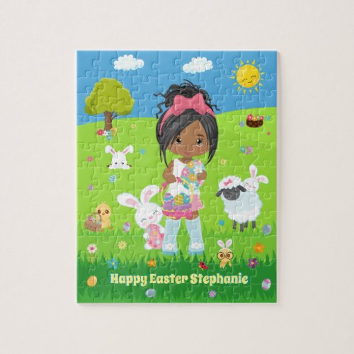 Multicultural Girl with Easter Bunny Jigsaw Puzzle