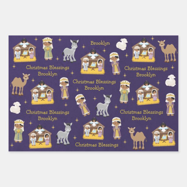 Multicultural Nativity Scene Wrapping Paper Sheets (Front)