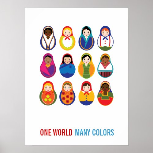 Multicultural Nesting Dolls One World Many Colors Poster