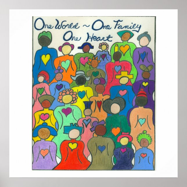Multicultural Poster One World, One Family, Heart (Front)