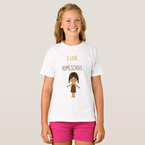 Multicultural Spanish girl I love homeschool Theme T_Shirt