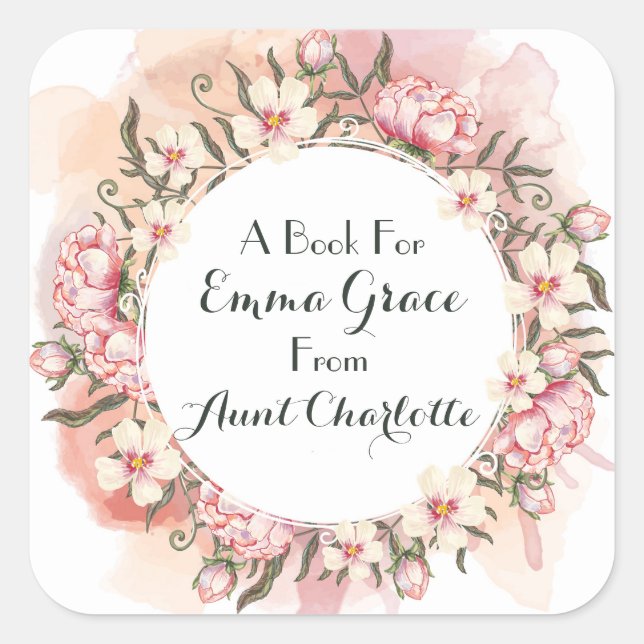 Multifloral Pink Peony Wreath Gift Bookplate (Front)