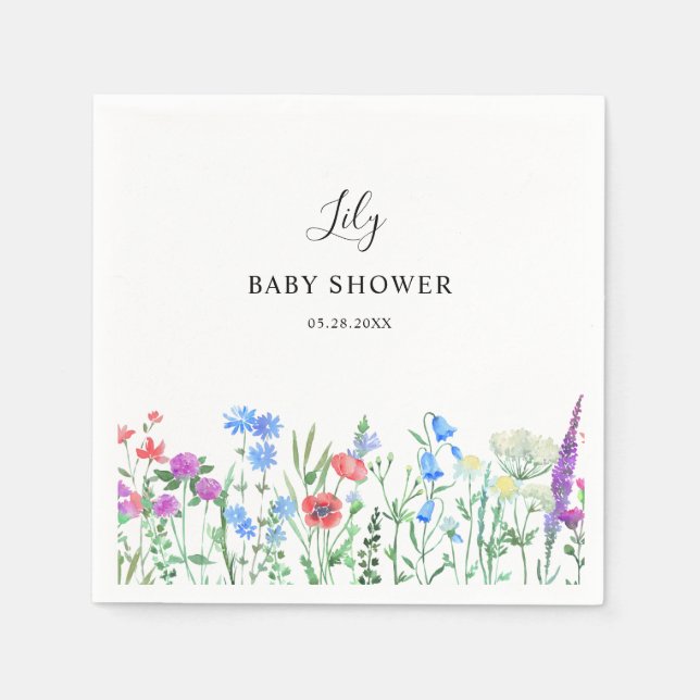 Multihued Wildflower Baby Shower Celebration Napkins (Front)