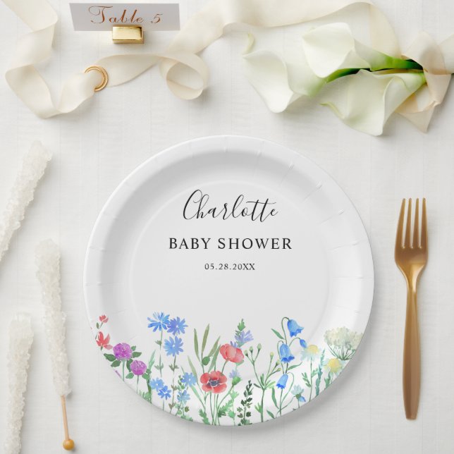 Multihued Wildflower Baby Shower Celebration Paper Plates (Wedding)