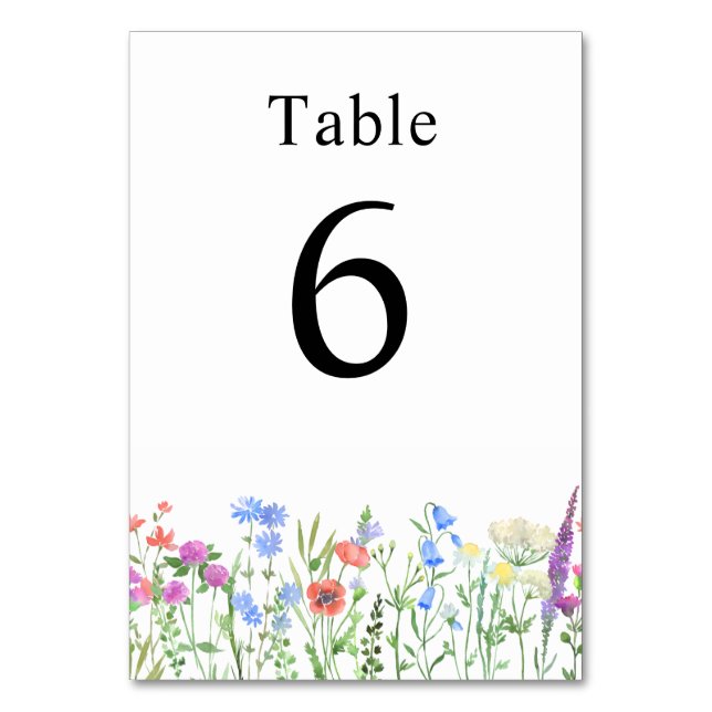Multihued Wildflower Baby Shower Celebration Table Number (Front)