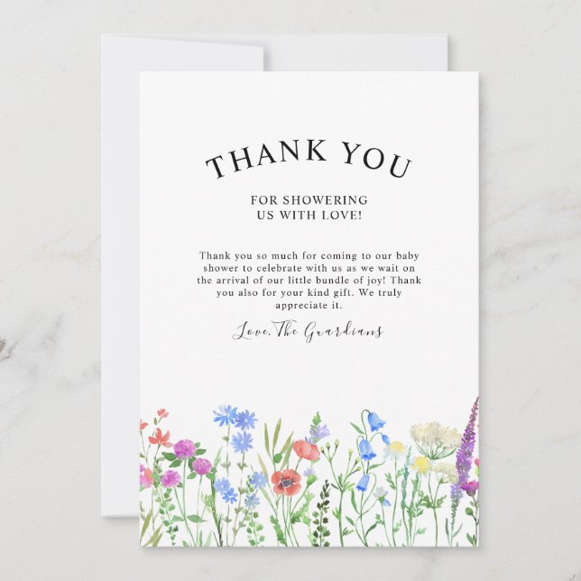 Multihued Wildflower Baby Shower Celebration Thank You Card (Front)