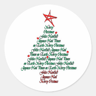 Multilanguage Chistmas Card Feliz Natal Tree Classic Round Sticker