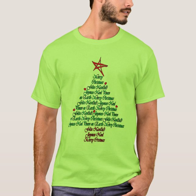Multilanguage Chistmas Card Feliz Natal Tree T-Shirt (Front)