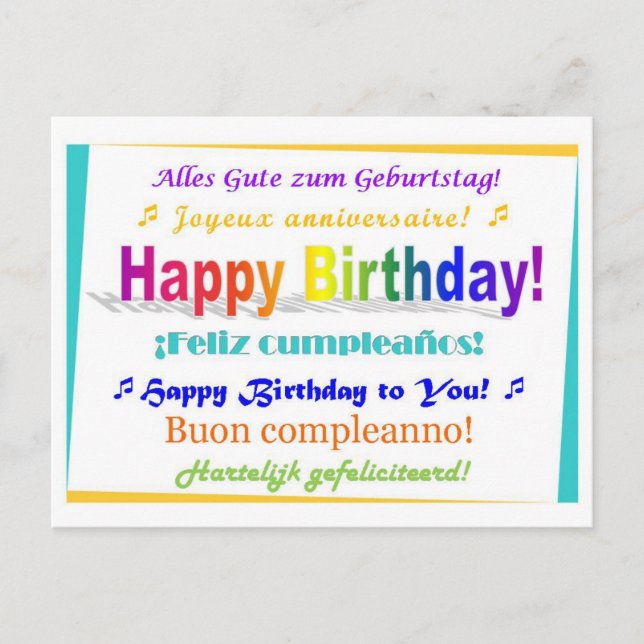 Multilingual Birthday Postcard (Front)