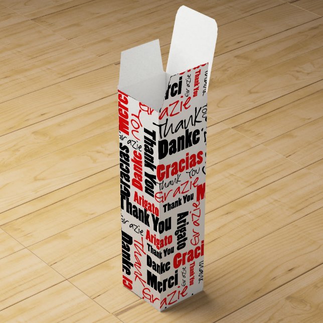 Multilingual Black Red Thank You Typography Wine Box (Opened)