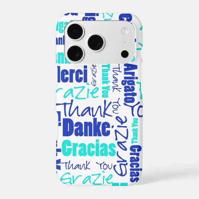 Multilingual Blue Turquoise Thank You Topography Case-Mate iPhone Case (Back)