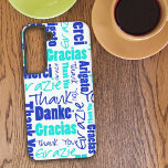 Multilingual Blue Turquoise Thank You Topography  Samsung Galaxy S22 Case<br><div class="desc">This phone case is designed with a multilingual blue and turquoise "Thank You" word collage in a variety of font styles over white. Great gift idea for a new phone,  birthday,  back to school or other special occasion.</div>