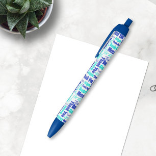 Multilingual Blue Turquoise Thank You Typography Pen