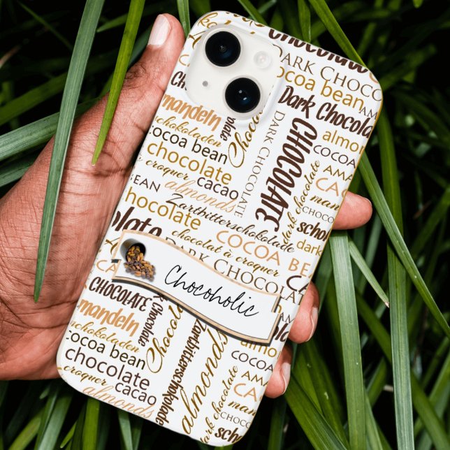 Multilingual Chocolate Typography Word Cloud Case-Mate iPhone Case (Show your LOVE of chocolate on a phone case with this custom multilingual word cloud design.)