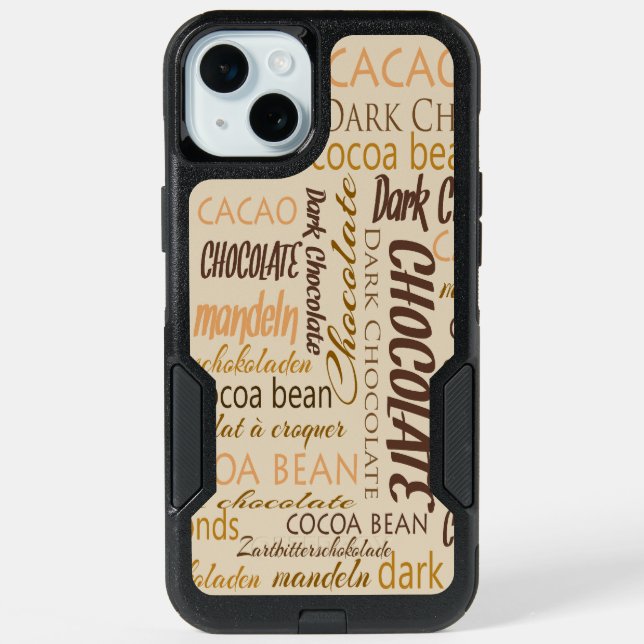 Multilingual Chocolate Typography Word Collage iPhone 15 Plus Case (Back)