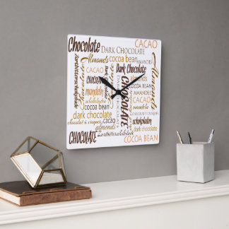 Multilingual Chocolate Typography Word Collage Square Wall Clock