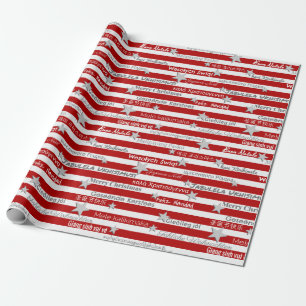 Multilingual Christmas Red Stripe Wrapping Paper