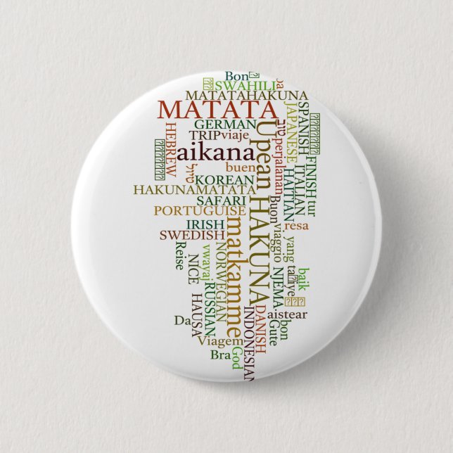 Multilingual Hakuna Matata Global Word Cloud Art Button (Front)