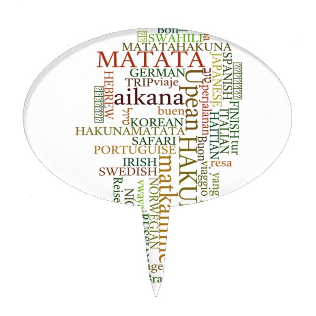 Multilingual Hakuna Matata Global Word Cloud Art Cake Topper (Front)
