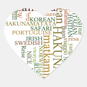 Multilingual Hakuna Matata Global Word Cloud Art Heart Sticker