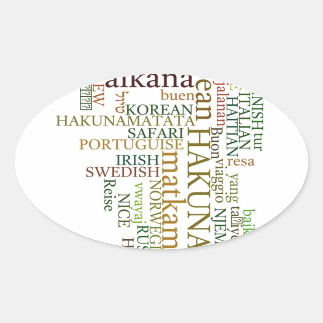 Multilingual Hakuna Matata Global Word Cloud Art Oval Sticker (Front)