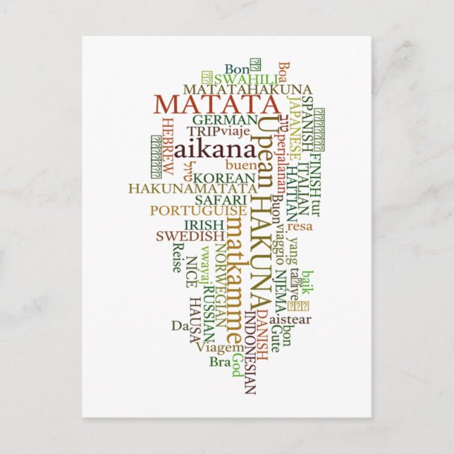 Multilingual Hakuna Matata Global Word Cloud Art Postcard (Front)