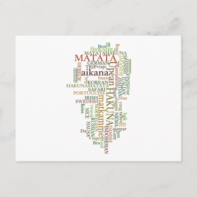 Multilingual Hakuna Matata Global Word Cloud Art Postcard (Front)