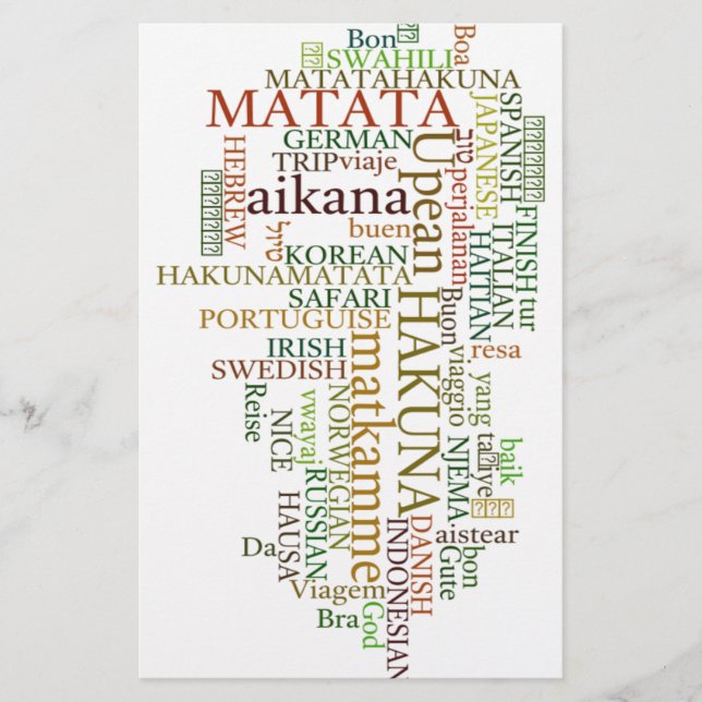 Multilingual Hakuna Matata Global Word Cloud Art Stationery (Front)