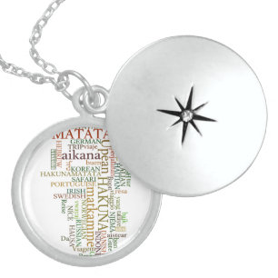 Multilingual Hakuna Matata Global Word Cloud Art Sterling Silver Necklace