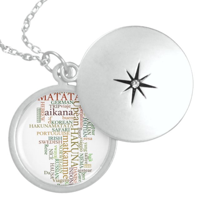 Multilingual Hakuna Matata Global Word Cloud Art Sterling Silver Necklace (Front)