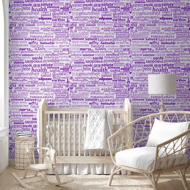 Multilingual Health Text Custom Colors Purple Wallpaper (Kids)