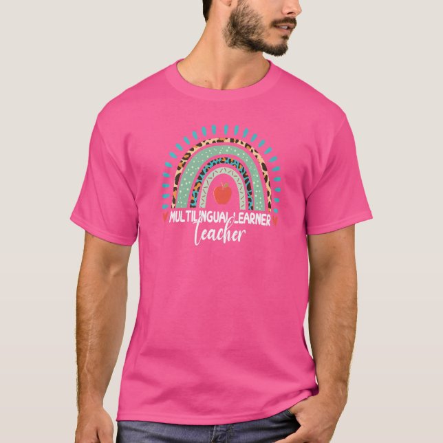 Multilingual Learner Teacher Leopard Rainbow Lingu T-Shirt (Front)