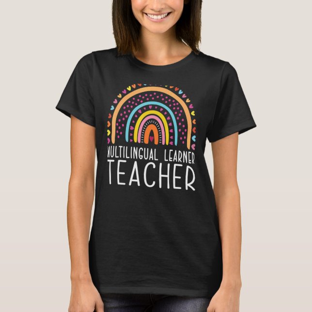 Multilingual Learner Teacher Leopard Rainbow Multi T-Shirt (Front)