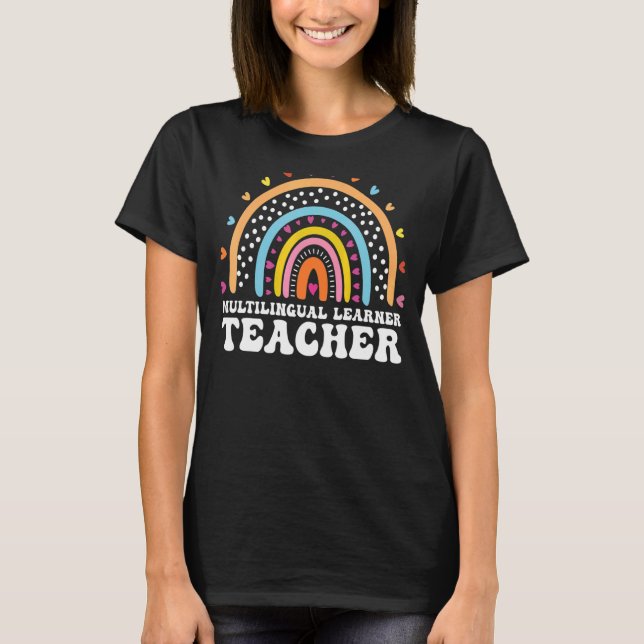 Multilingual Learner Teacher Leopard Rainbow Multi T-Shirt (Front)