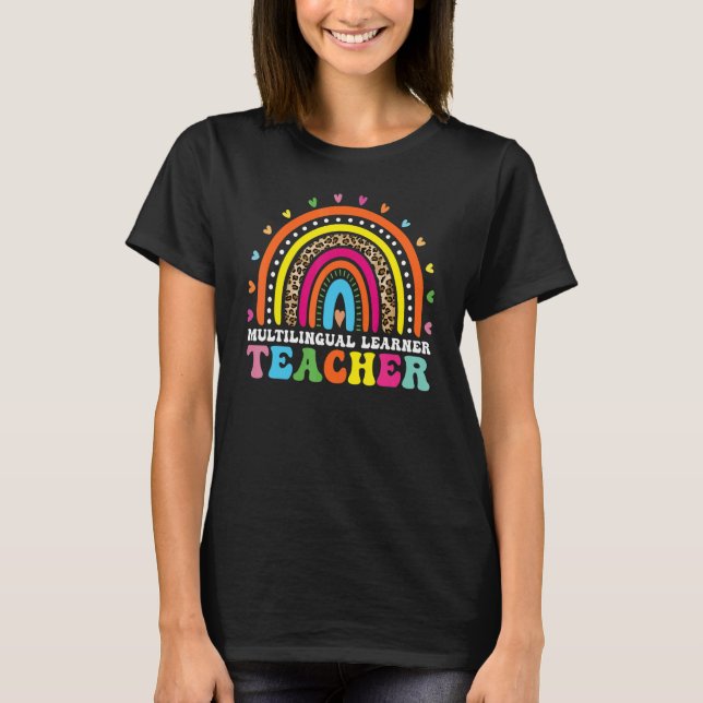 Multilingual Learner Teacher Leopard Rainbow Multi T-Shirt (Front)