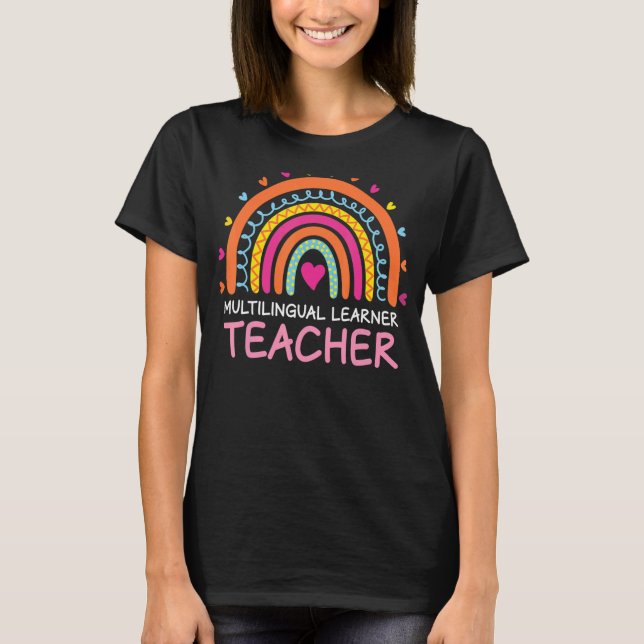 Multilingual Learner Teacher Leopard Rainbow Multi T-Shirt (Front)