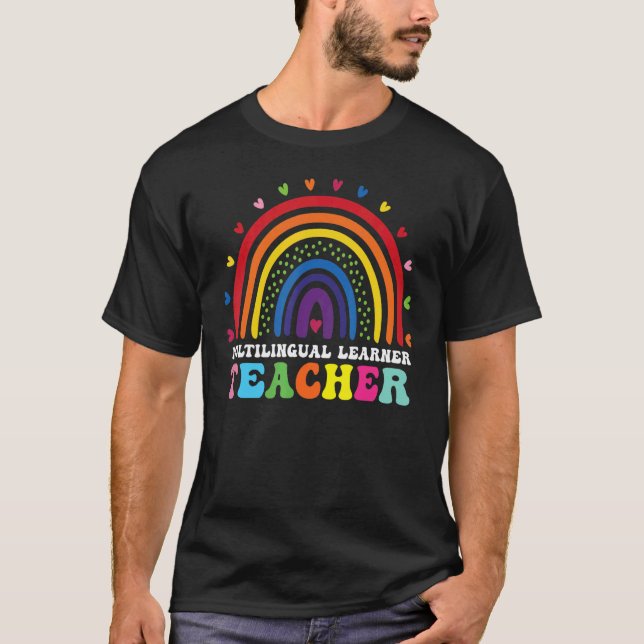Multilingual Learner Teacher Leopard Rainbow Multi T-Shirt (Front)