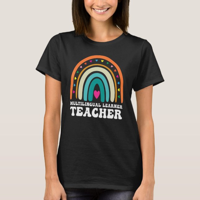 Multilingual Learner Teacher Leopard Rainbow Multi T-Shirt (Front)