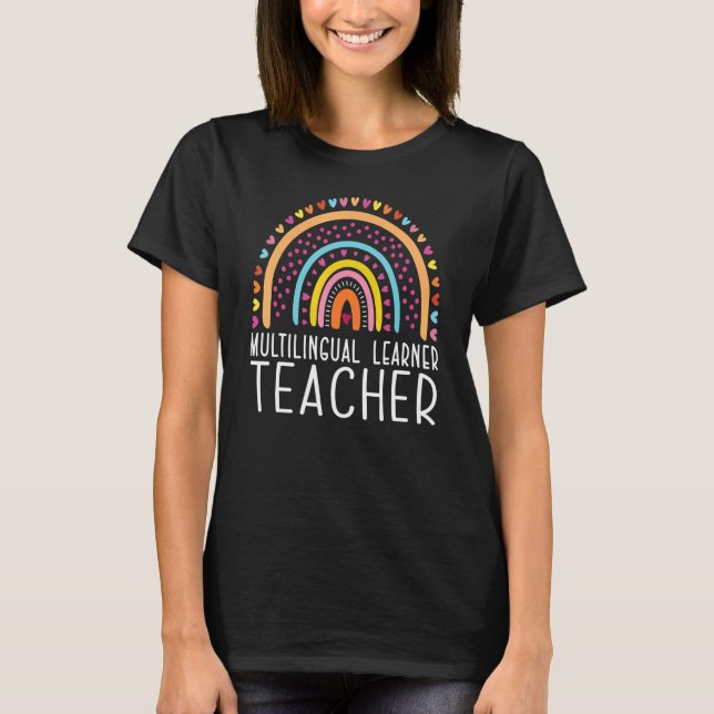 Multilingual Learner Teacher Leopard Rainbow Multi T-Shirt (Front)